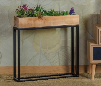 FIORIERA RETTANGOLARE FERRO + LEGNO 61X14 H 59 CM