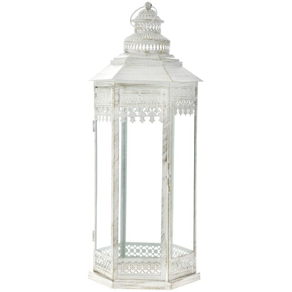 LANTERNA IN METALLO BIANCA 22X25X62