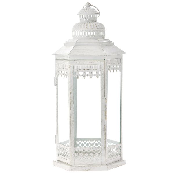 LANTERNA IN METALLO BIANCA 18X21X45